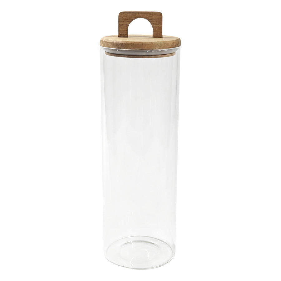 Christiania Glasmagasins Pantry oppbevaringsglass i klart glass med lokk i akasietre, 33 cm