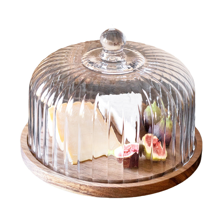 Christiania Glasmagasin Pantry-fat med ribbet glasslokk, ideelt for servering av kaker og bakst, 30 cm i diameter.