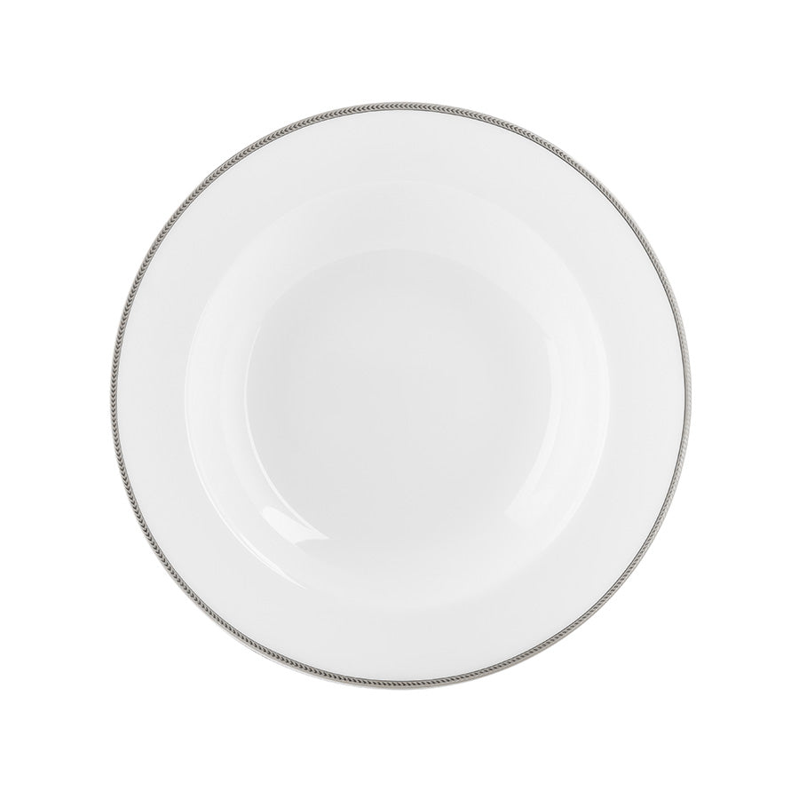 Porsgrund Porselænsfabrik Isabelle Platinum Dyp Tallerken 23 cm med elegant platinakant, ideell for servering av supper og pasta.