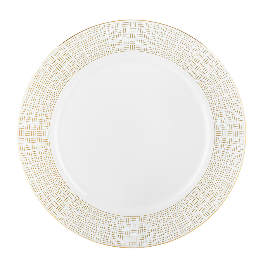 Porsgrund Porselænsfabrik Vivienne Gull Tallerken 28cm med elegant gullmønster på en hvit bakgrunn. Denne middagstallerkenen kombinerer klassisk luksus og moderne design.