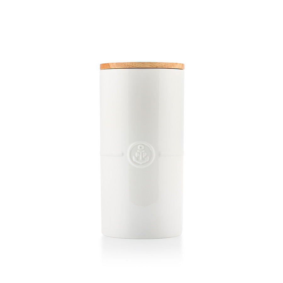 Porsgrund Porselænsfabrik Ildfast Beholder med trelokk i hvitt porselen, 20 cm høy. Perfekt for oppbevaring av tørrvarer. Beholder som kombinerer funksjon og stil.