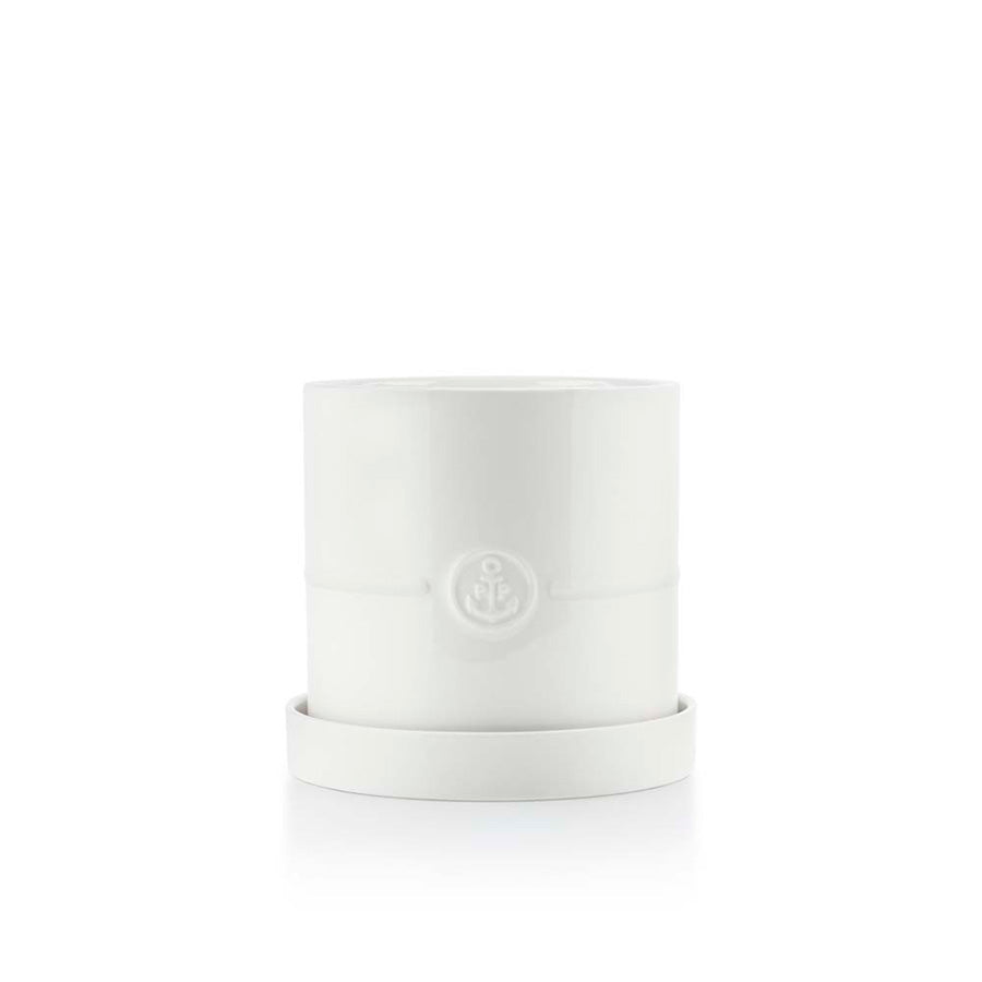 Porsgrund Porselænsfabrik ildfast urtepotte med underskål 14 cm i hvit, perfekt til friske urter på kjøkkenbenken. Urtepotte designet for enkel bruk.