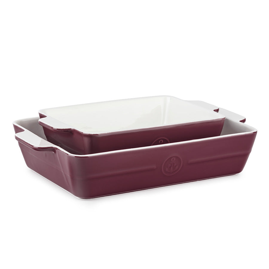 Bilde av Porsgrund Porselen Ildfast Form Sett 32,5x20,5 / 25,5x15cm Rosso 2pk, elegant ildfast porselen i dyp rød farge, perfekt for matlaging og servering, laget av PORSGRUNDS PORSELÆNSFABRIK.