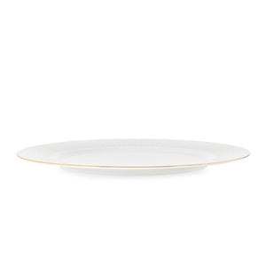 Sidenvisning av Porsgrund Porselænsfabrik Vivienne Gull Tallerken 28cm, med rektangulær form og detaljert gullmønster, perfekt for festlige anledninger.