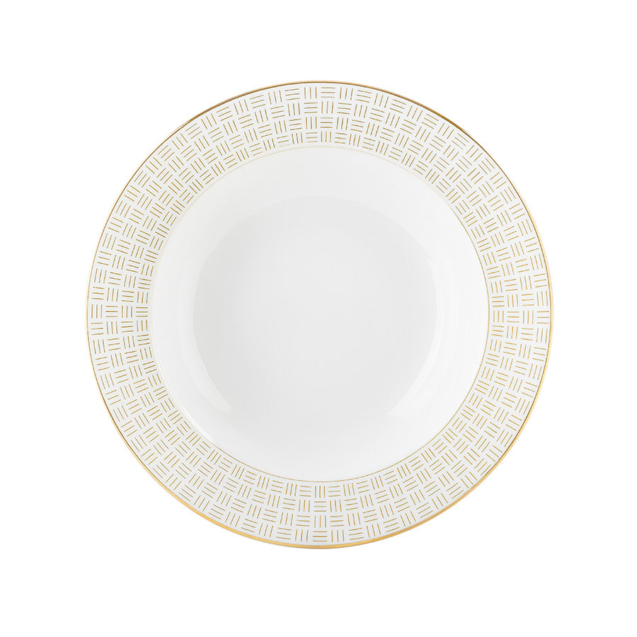Porsgrund Porselænsfabrik Vivienne Gull Dyp Tallerken 23 cm med elegant gulldekor, perfekt for servering av suppe og middagsretter.