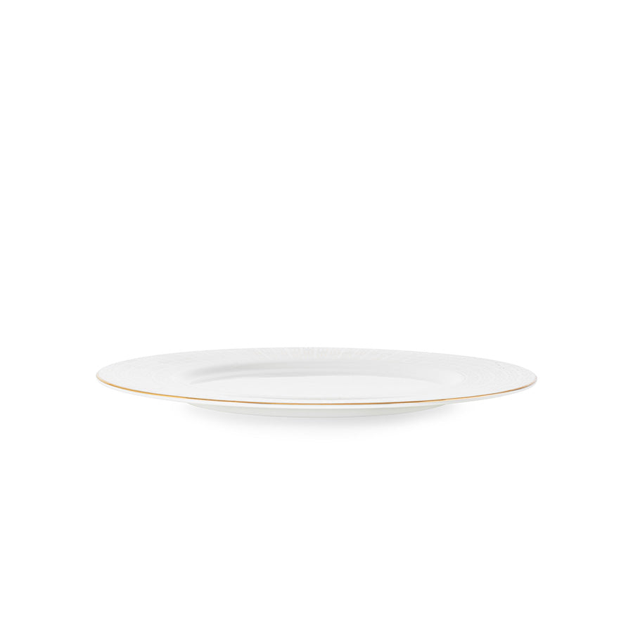 Porsgrund Porselænsfabrik Vivienne Gull Tallerken 22cm, sett fra siden, illustrerende det stilfulle designet med gullrand.