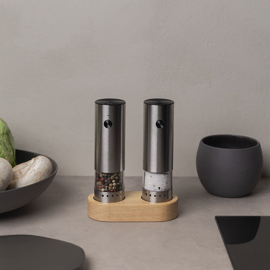 Christiania Glasmagasin Prep elektrisk kvern for salt og pepper i stilig rustfritt stål