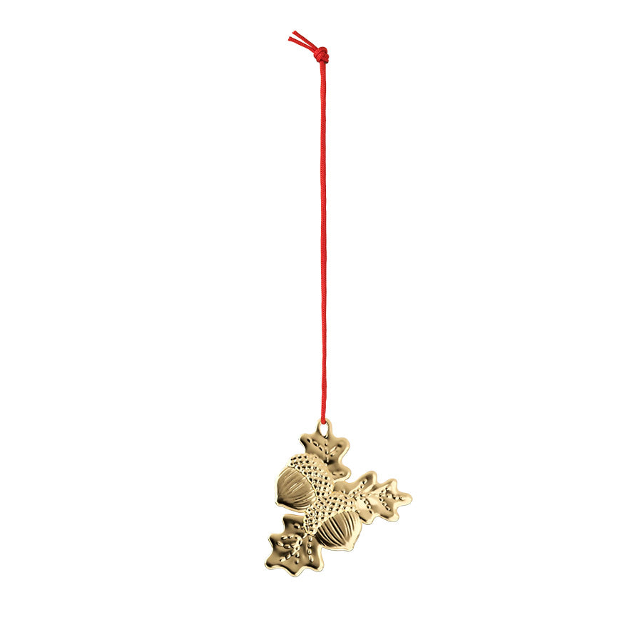 Rosendahl Karen Blixen Jul Enchanted Acorn forgylt julepynt med rødt opphengssnøre