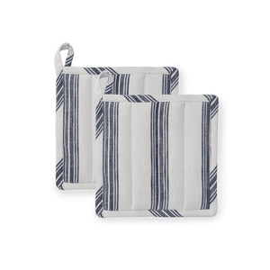 ROSENDAHL Rosendahl Grytekluter 22x22cm 2pk Blå – grytekluter i sett med blå striper og opphengsløkke