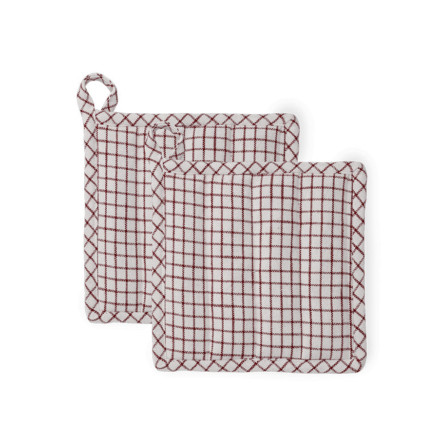 Rosendahl grytekluter i terrakotta, 22x22 cm, 2 pk, design med rutemønster, perfekt for kjøkken.