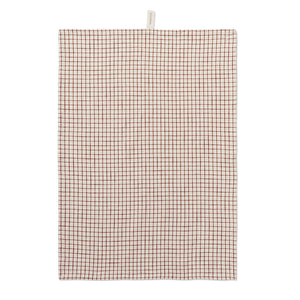 Moderne kjøkkenhåndkle i terrakottafarge med firkantet mønster, 50x70cm, perfekt for daglig bruk.