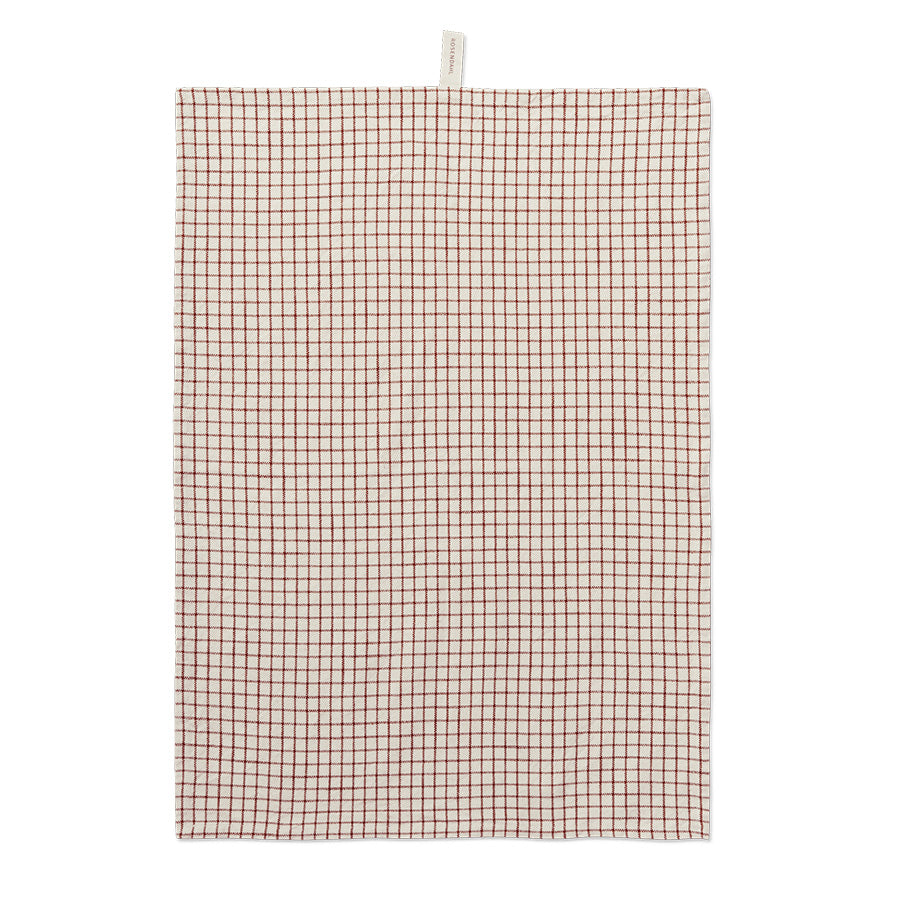 Moderne kjøkkenhåndkle i terrakottafarge med firkantet mønster, 50x70cm, perfekt for daglig bruk.