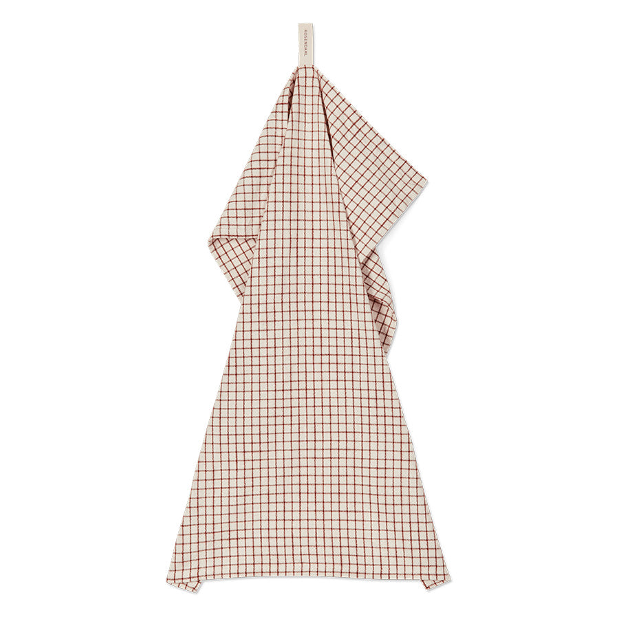 Kjøkkenhåndkle i terrakotta som henger opp, med firkantet design, ideelt for både dekorasjon og funksjonell bruk.