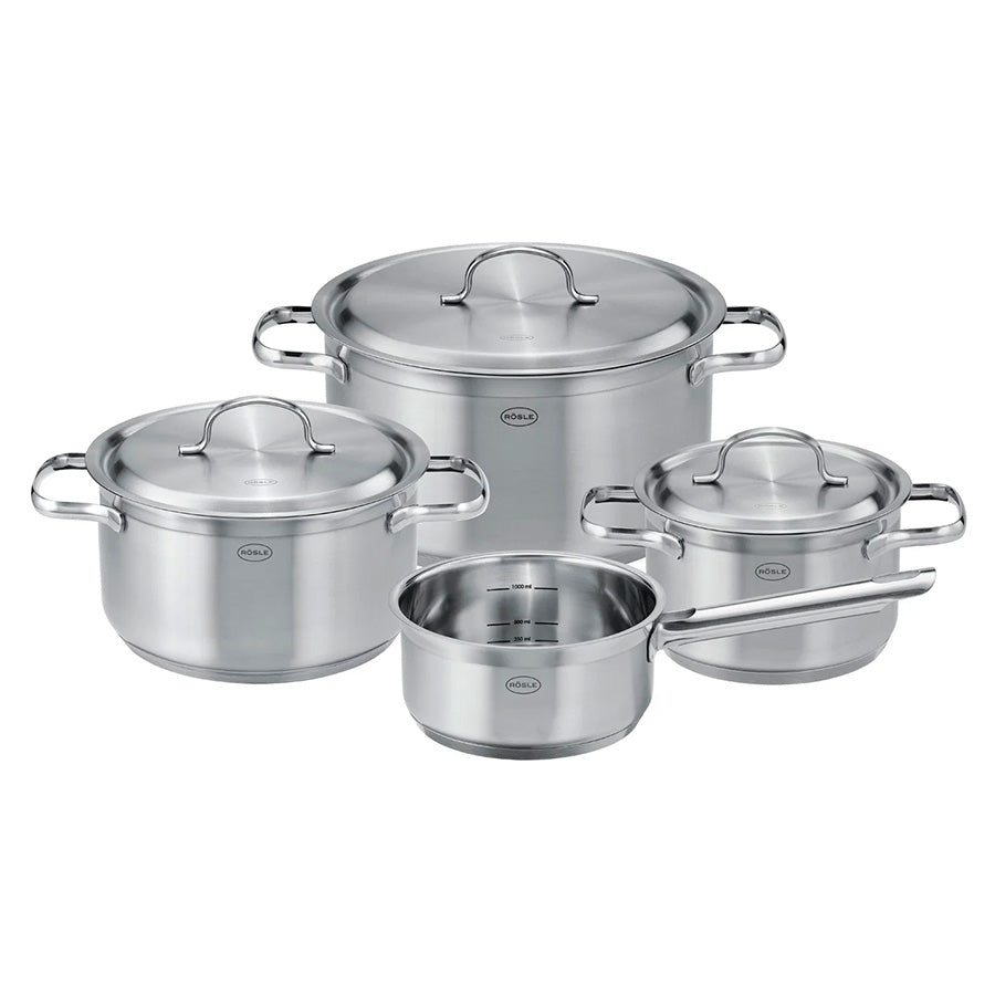 Rösle Pure Elements grytesett, komplett 7-dels rustfritt stål, perfekt for alskens matlaging.