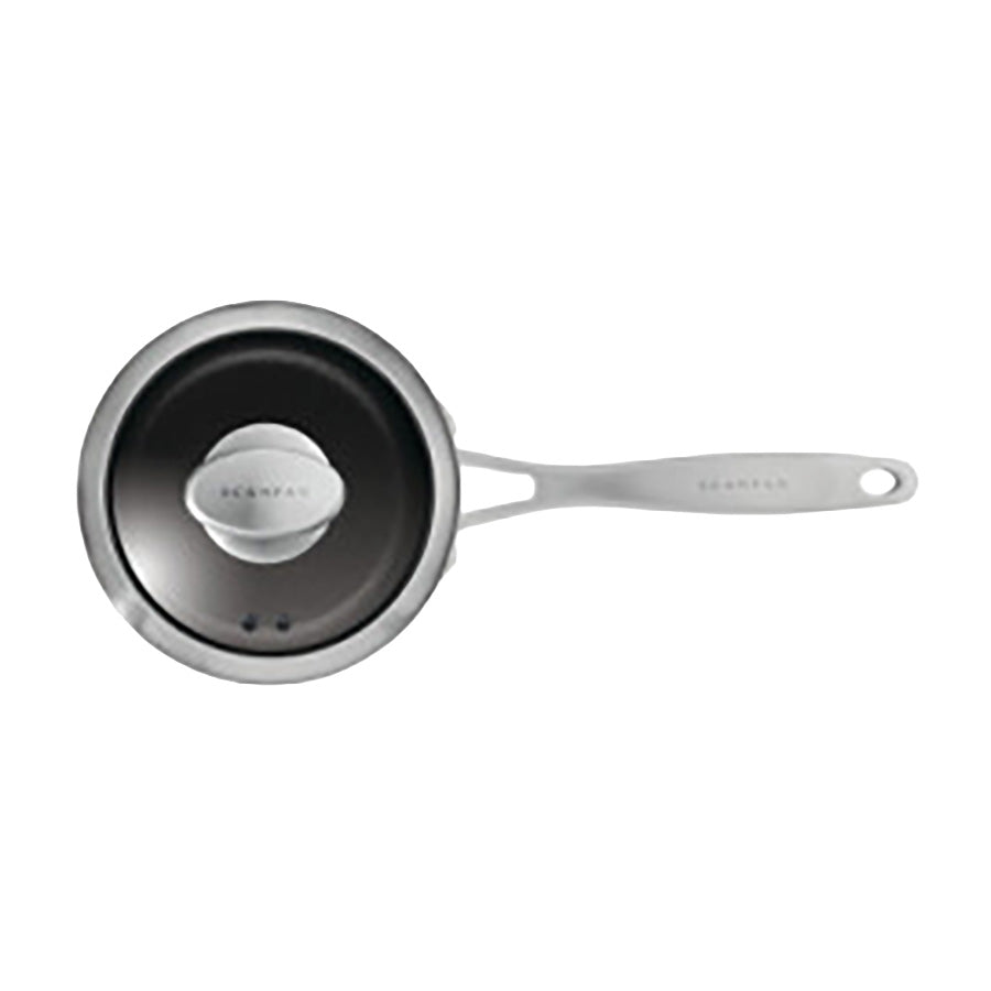 SCANPAN Nura kasserolle sett ovenfra med glasslokk, non-stick-belegg og stålhåndtak