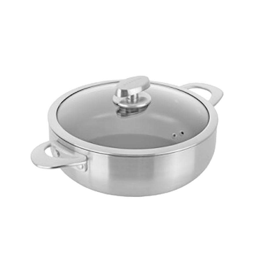 SCANPAN Nura sautegryte 3,7 liter med glasslokk og brede støttehåndtak, sett fra siden