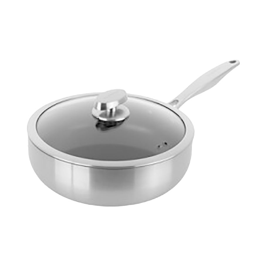 Scanpan Nura sauteuse 3,7 liter sett fra siden med glasslokk