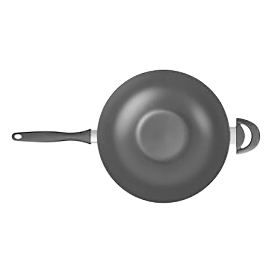 Scanpan Sava 32 cm wokpanne sett ovenfra med høye sider, langt håndtak og ekstra støttehåndtak