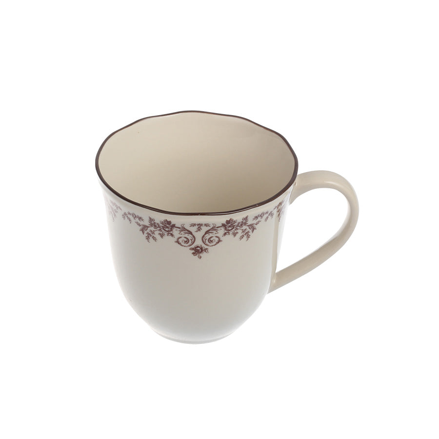 Elegant kopp fra Seasons Fall Collection med burgunderdekor, ideell for varm drikke som kaffe eller te.