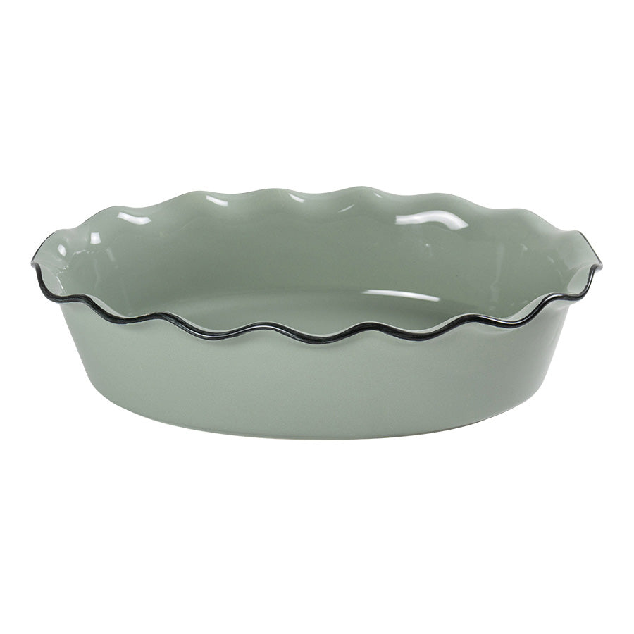 Seasons oval ildfastform 30x21cm i grønn med bølgekant, perfekt til baking og servering.