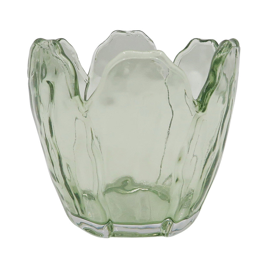 SEASONS Lyslykt fra Seasons Spring Collection, grønn glass med bølgende kanter, størrelse 9,5x9 cm, stilren dekorasjon.