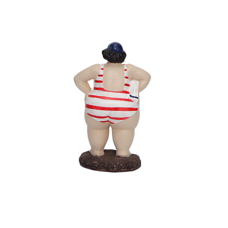 SEASONS Badedame 10 cm – Seasons Summer Collection dekorfigur av badedame i stripete rød-hvit badedrakt, sett bakfra