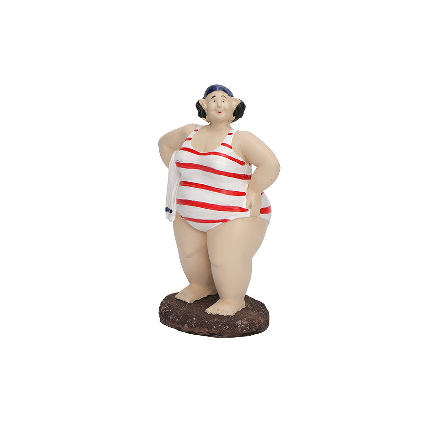 SEASONS Badedame 10 cm – Seasons Summer Collection dekorfigur av badedame i stripete rød-hvit badedrakt, stående med hånd i livet