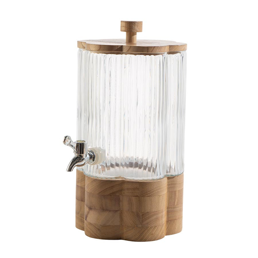 SEASONS Seasons Summer Collection Drikkedispenser Blomst 4L – drikkedispenser i riflet glass med trebase og kran for enkel tapping