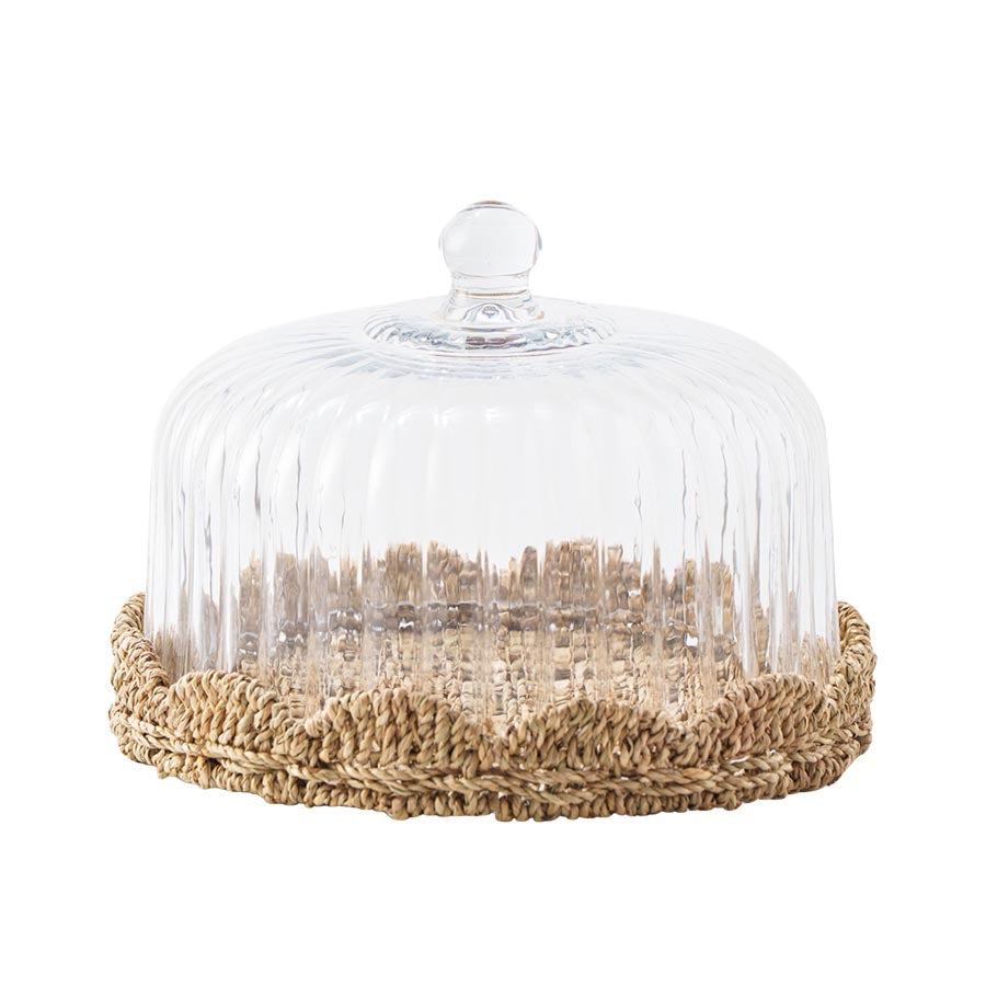 SEASONS: Seasons Summer Collection Fat med glasslokk 30 cm (Fat ) med riflet klart glasslokk og flettet base i sommerserveringstil.