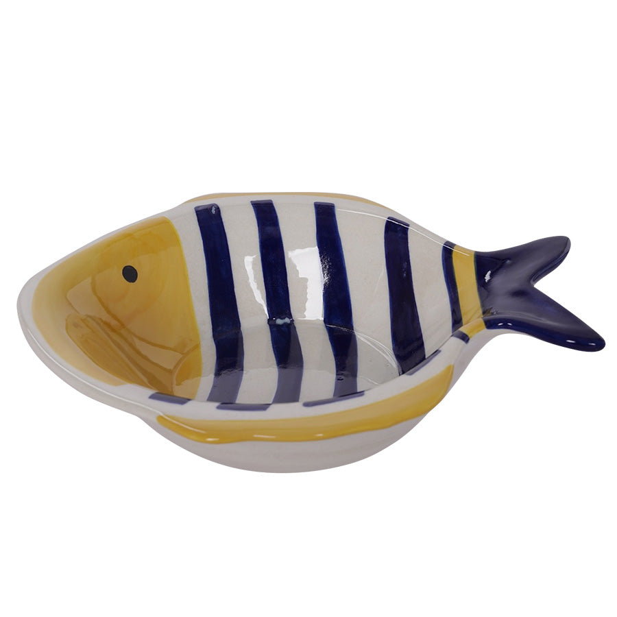 SEASONS fiskefat Seasons Summer Collection Fiskefat 21,5x18cm Blå/Gul – dekorativt serveringsfat i fiskemotiv med blå og gule farger