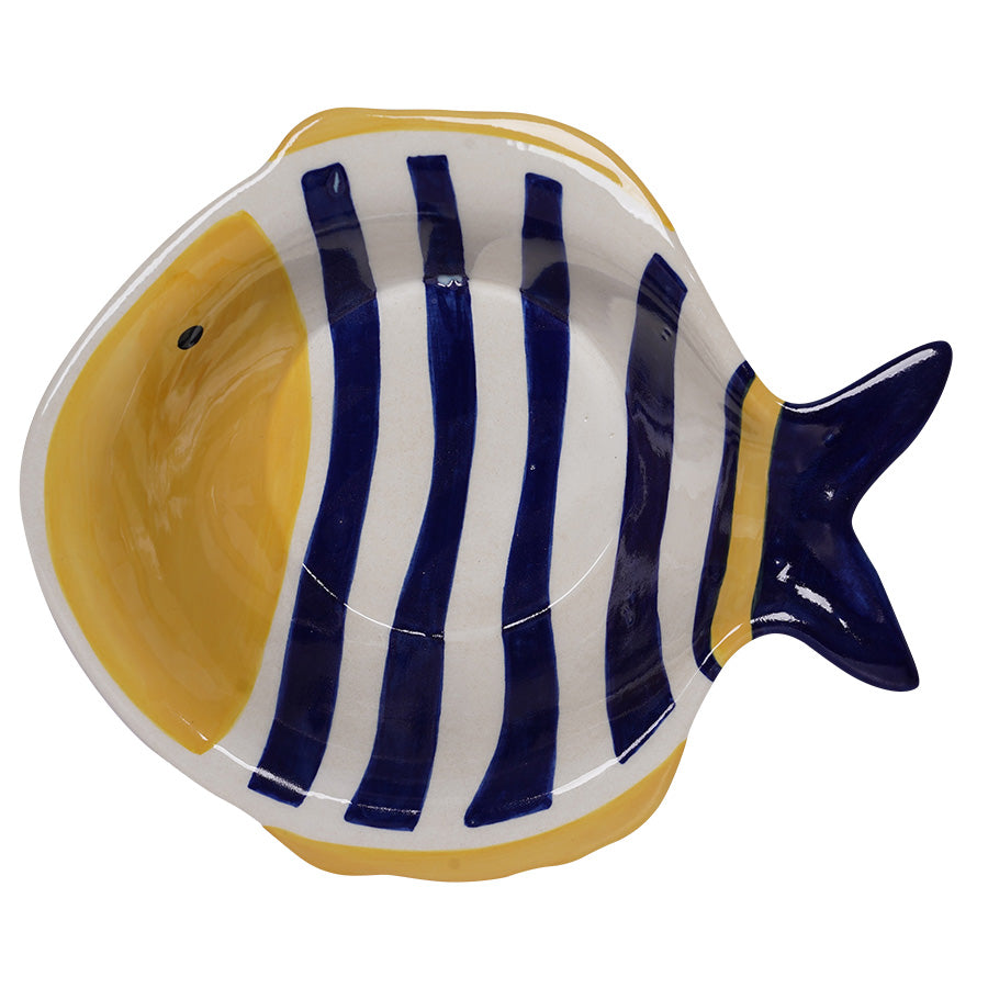 SEASONS fiskefat Seasons Summer Collection Fiskefat 21,5x18cm Blå/Gul – blåstriper og gul detalj i form av fisk