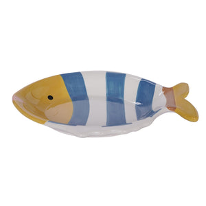 SEASONS Fiskefat fra Seasons Summer Collection – serveringsfat fisk i lysblå og gul, 30,5x24 cm (Fiskefat)