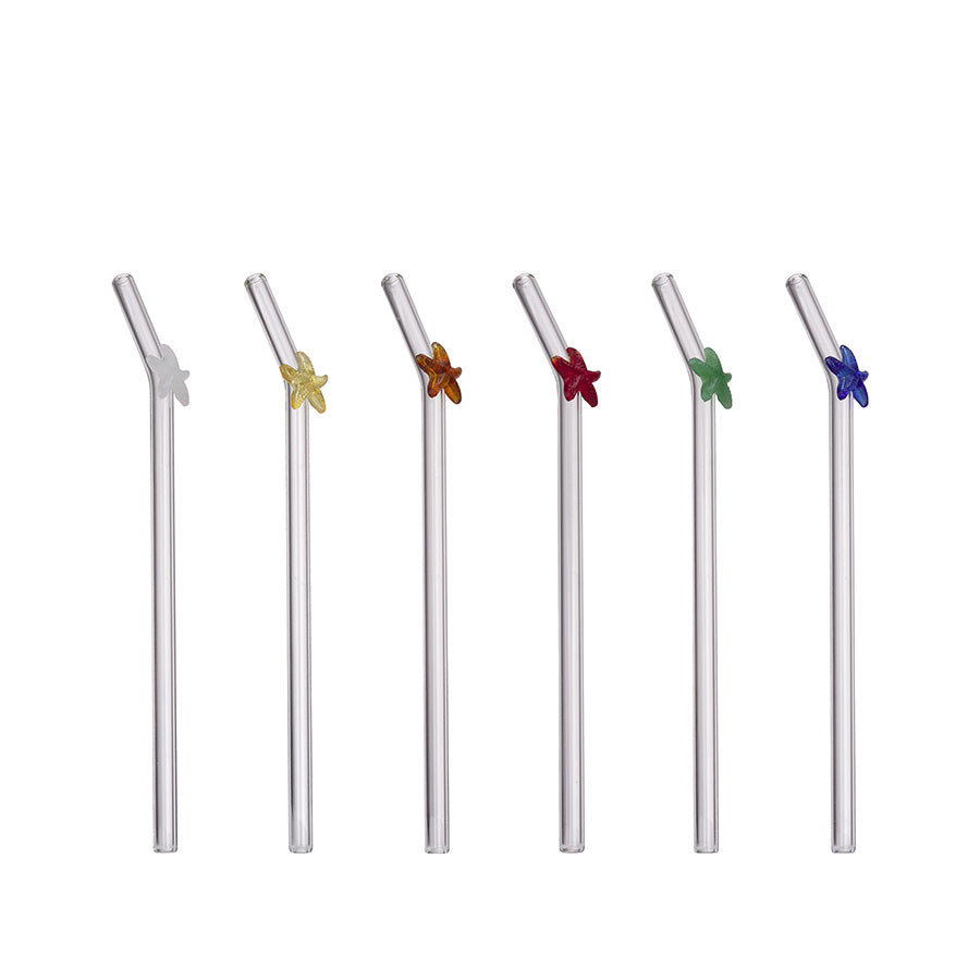 SEASONS Seasons Summer Collection sugerør Sugerør i klart glass med flerfargede sjøstjerner – 6-pk, sommerfarget dekor til kalde drikker