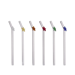 SEASONS Seasons Summer Collection sugerør Sugerør i klart glass med flerfargede sjøstjerner – 6-pk, sommerfarget dekor til kalde drikker