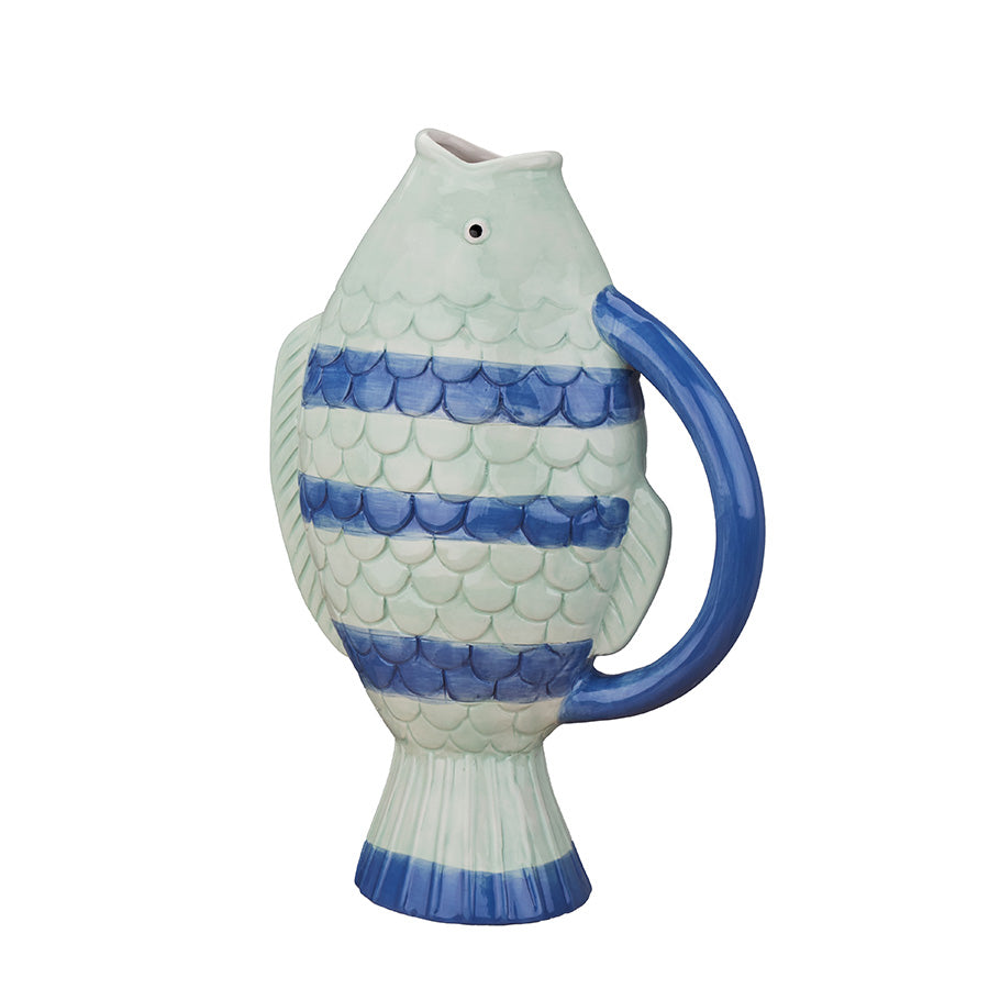 SEASONS Seasons Summer Collection Vase Fisk Striper 31cm – dekorativ vase med stripete fiskedesign i blått og hvitt