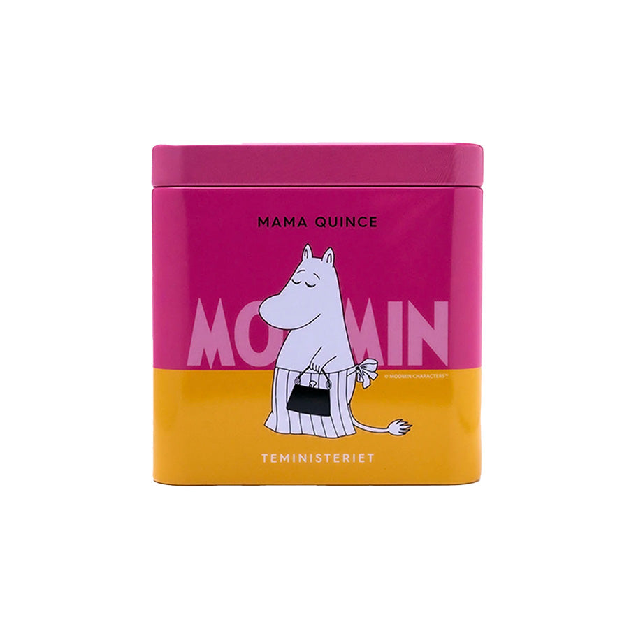 Teministeriet Moomin Mama Quince Sort Te i fargerik designboks med Moomin-mamma, perfekt gave til te-elskere.