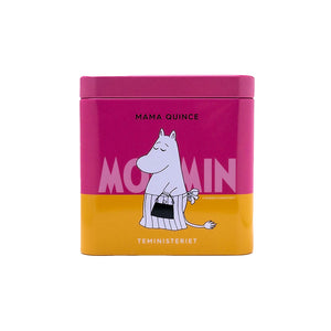 Teministeriet Moomin Mama Quince Sort Te i fargerik designboks med Moomin-mamma, perfekt gave til te-elskere.