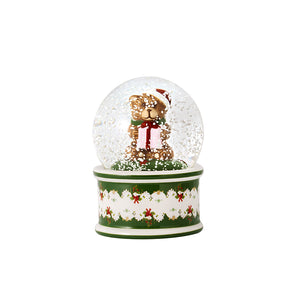 Villeroy & Boch Christmas Toys snøkule med søt bamse, snø og grønn juledekor