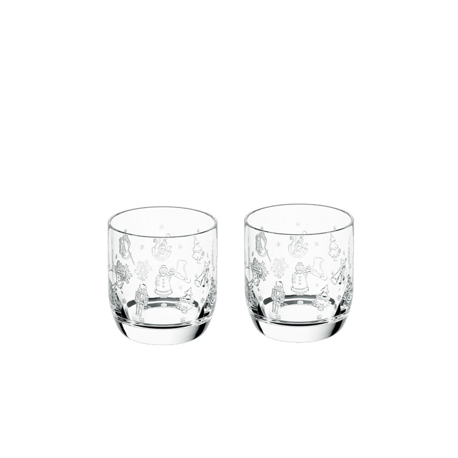 To Villeroy & Boch Toy's Delight shotglass i klart krystallglass med lekne julegraveringer