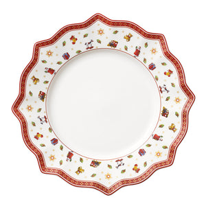 Villeroy & Boch tallerken Toy’s Delight med bølget kantdesign og nostalgisk juledekor i varme farger.