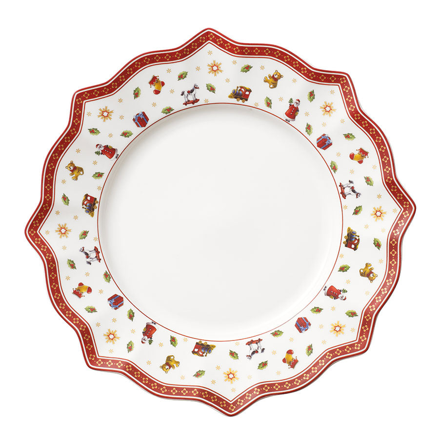 Villeroy & Boch tallerken Toy’s Delight med bølget kantdesign og nostalgisk juledekor i varme farger.