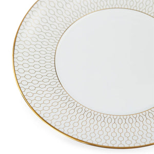 Svensk kvalitet – Wedgwood Gio Gold Tekopp Med Skål, elegant skål med geometrisk mønster og gullkant.