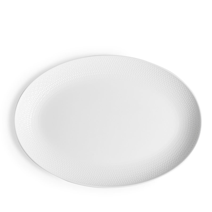 Wedgwood Gio ovalt serveringsfat 30cm i benporselen med geometrisk mønster, perfekt til servering.