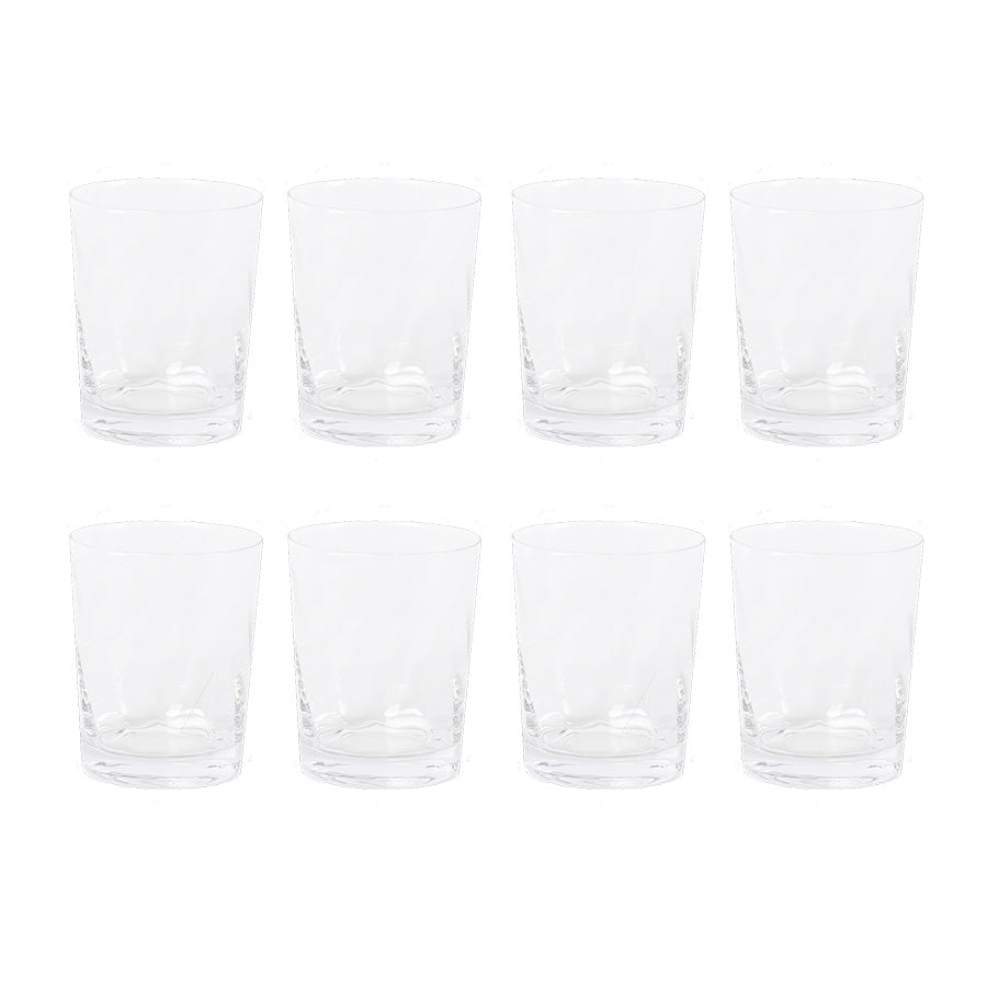 Sett med 8 klare vannglass med subtil twist-optikk, perfekt for hverdag og fest.