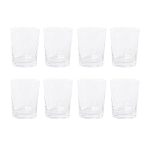 Sett med 8 klare vannglass med subtil twist-optikk, perfekt for hverdag og fest.