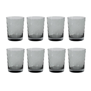 Sett med 8 sotete vannglass i moderne design fra Ask Jade, optimale for både hverdags og fest.