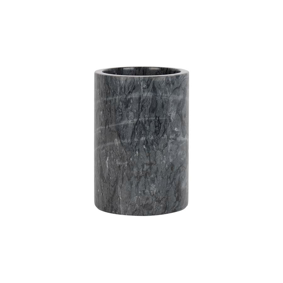 Elegant grå marmor redskapskrukke, perfekt for oppbevaring av kjøkkenredskaper, mål 12,5x12,5cm.