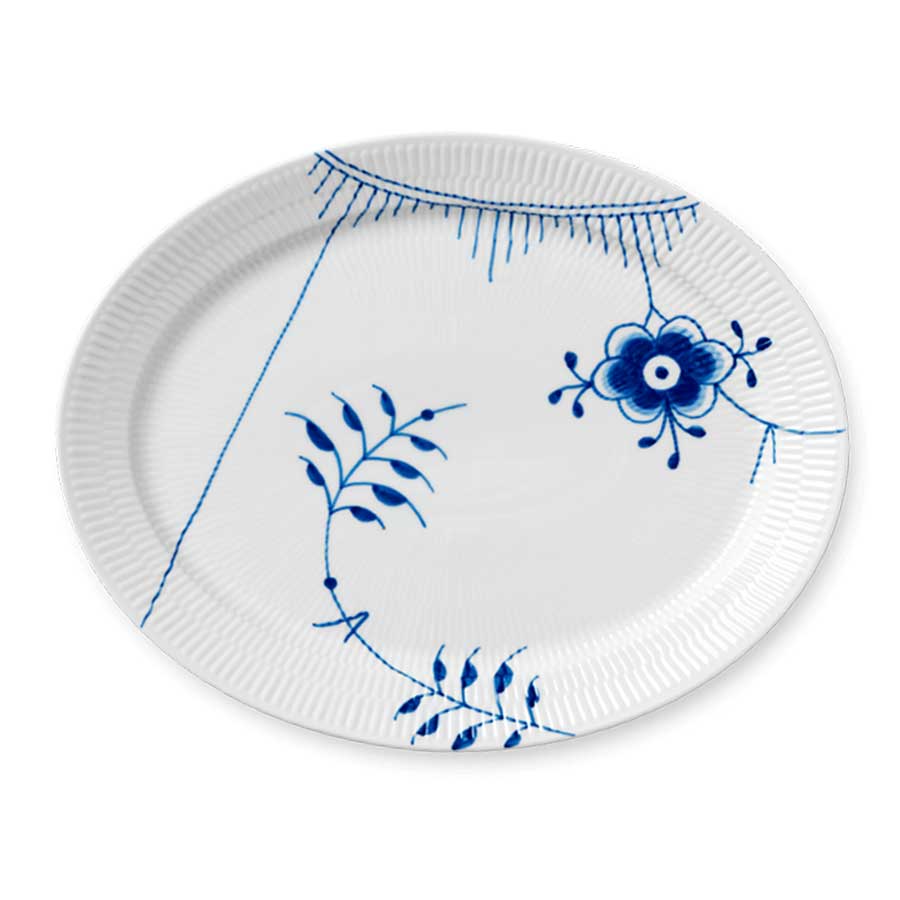 Royal Copenhagen Musselmalet Mega Blå Riflet Tallerken Oval 33 cm