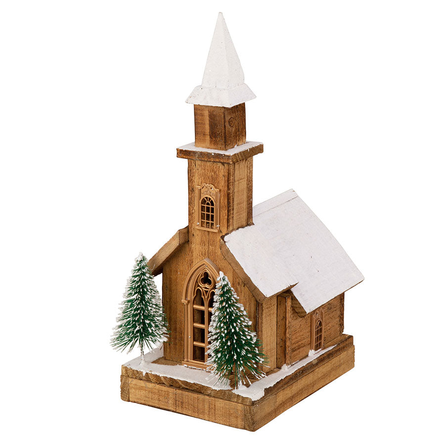 Julepynt Kirke m/ Snø + LED-Lys 37cm