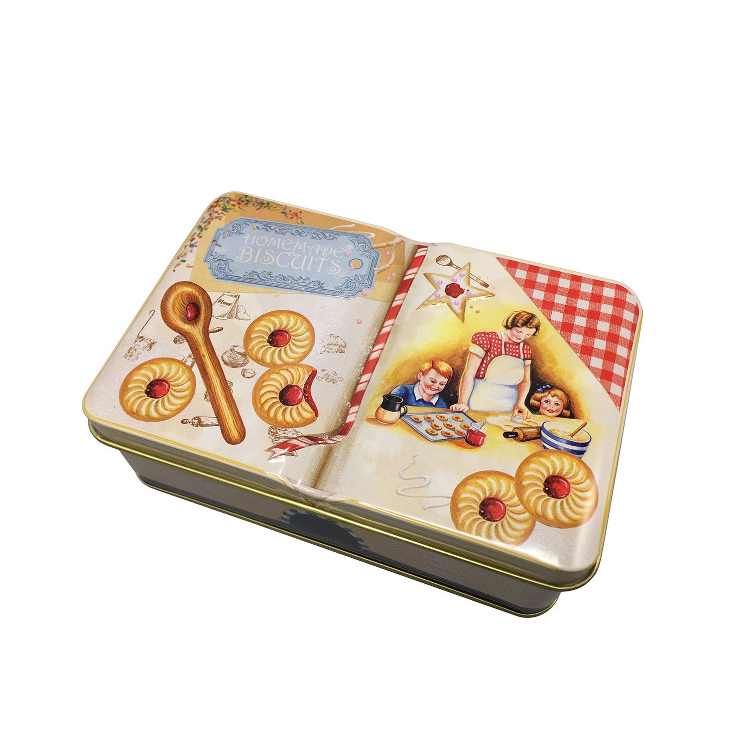 Dekorativ metallboks med julemotiv, kjeks og baketema fra Børscompagniet, 14,5 x 9,3 x 5 cm